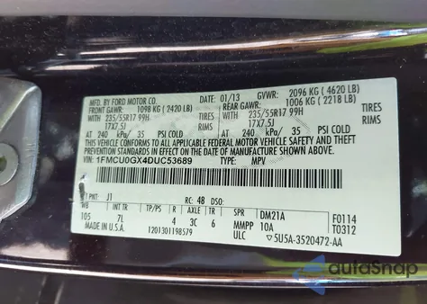 2013 Ford Escape Se from USA, damaged, VIN 1FMCU0GX4DUC53689